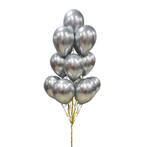 Silver chrome helium balloons bouquet, 13 metallic latex balloons, luxury party balloons, Toronto GTA balloon delivery