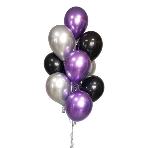 Purple chrome and black helium balloons bouquet, metallic latex balloons, modern luxury balloons Toronto GTA