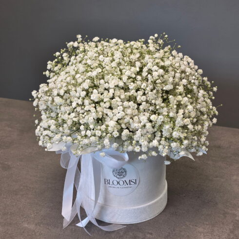 Luxury baby’s breath flower box white gypsophila arrangement BLOOMSI Oakville Mississauga