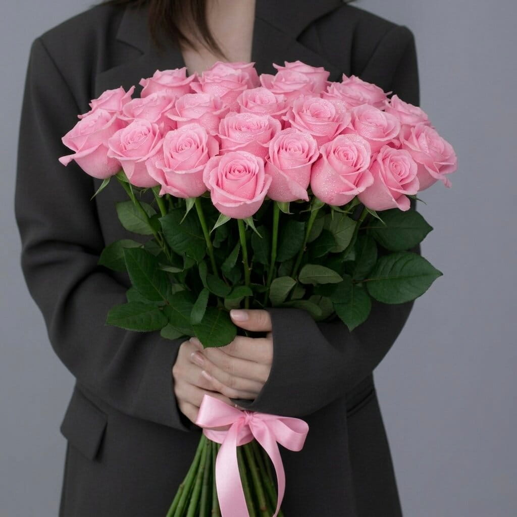 Premium Pink Roses – Hand-Tied Bouquet (12, 24, 36 Roses)